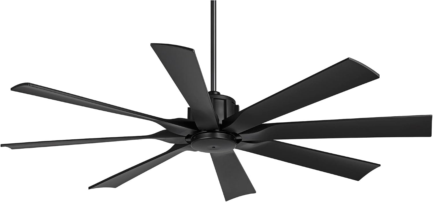 Possini Euro Design 60' Defender Modern Indoor Outdoor Ceiling Fan with Remote Control Matte Black Damp Rated for Patio Exterior House Home Porch Gazebo Garage Barn