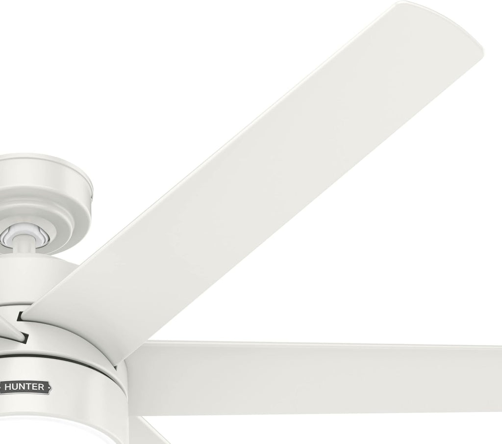 Hunter 60 inch Outdoor or Indoor Ceiling Fan with LED Light - White Ceiling Fan with Wall Control, For Patio, Garage, or Porch, Quiet, Standard Mount, 6 Blades - Solaria 51476, Fresh White