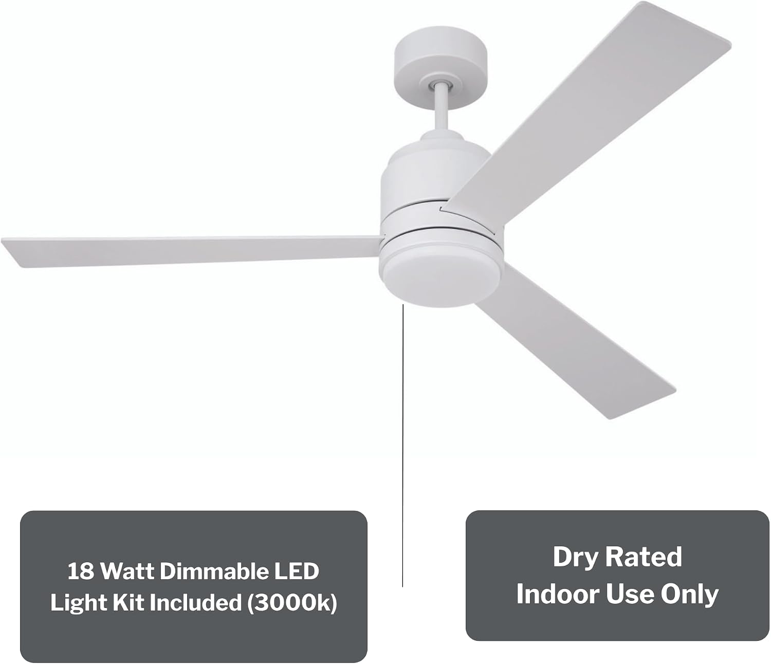 Craftmade MCY42W3 McCoy 42 Inch 3 Blade Ceiling Fan | Integrated LED Light Kit | 1013 Lumens 18 Watt | 3 x White Blades | Includes CM-7W-LED Wall Control | Indoor Rated | White Finish