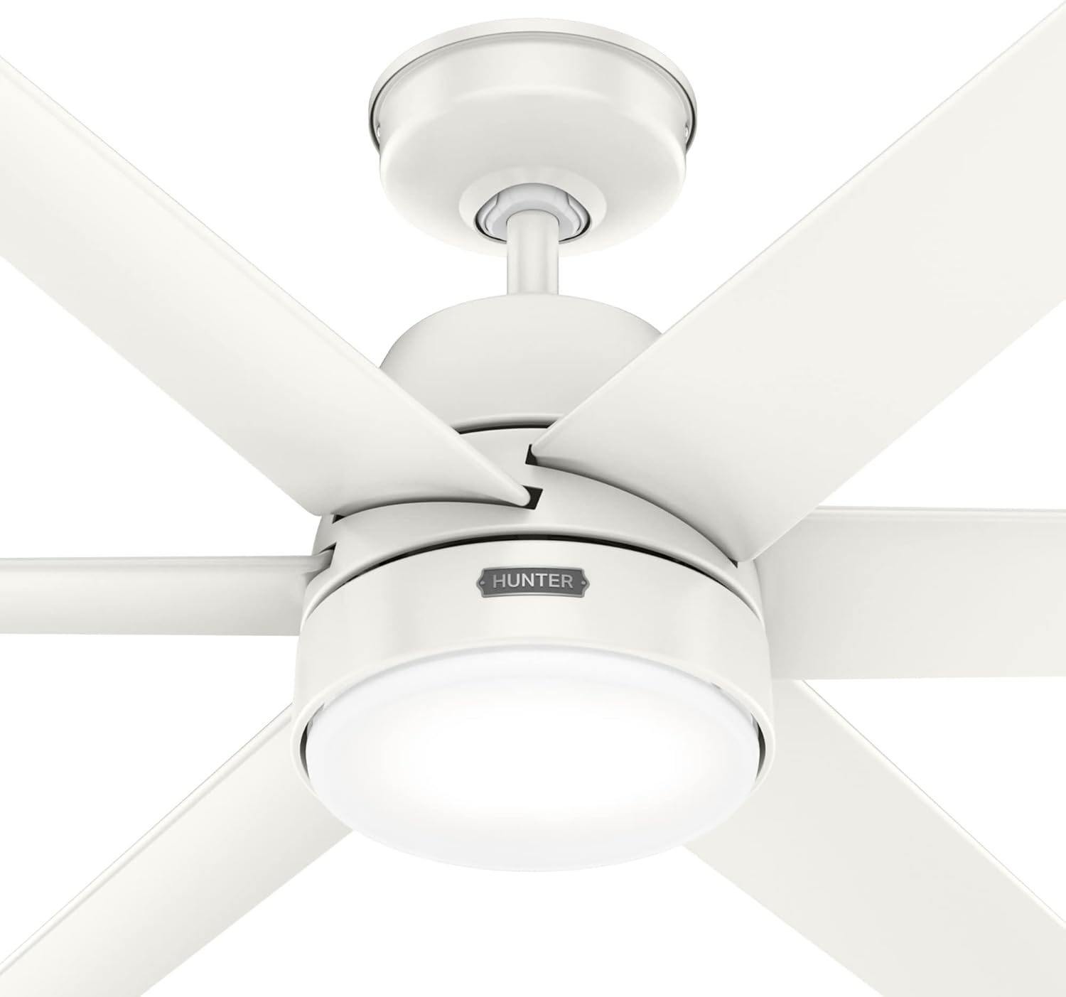 Hunter 60 inch Outdoor or Indoor Ceiling Fan with LED Light - White Ceiling Fan with Wall Control, For Patio, Garage, or Porch, Quiet, Standard Mount, 6 Blades - Skysail 52370, Fresh White