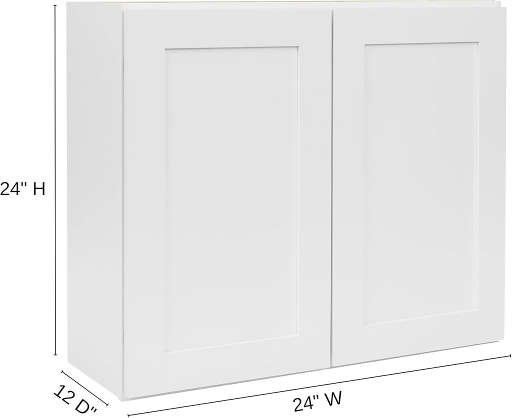 White Shaker Wall Cabinet - Ready to Assemble, Perfect for Kitchen, Laundry, and Bathroom Storage - 24'W x 24'H x 12'D