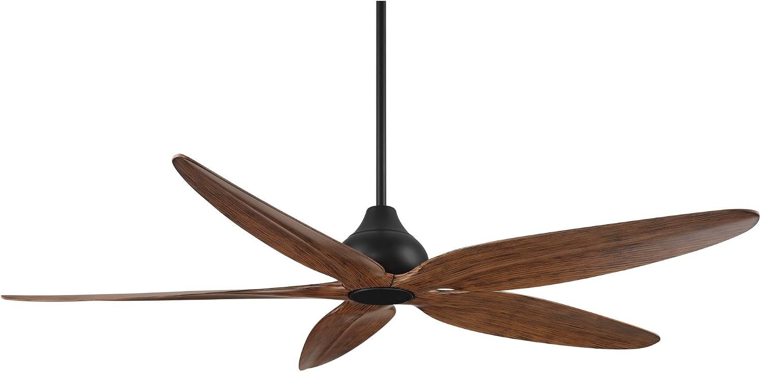 Casa Vieja 60' Lotus Bay Modern Coastal Indoor Outdoor Ceiling Fan 5 Blade LED Light Remote Control Matte Black Finish Brown Walnut Finish Blades Bedroom Patio Living Room Damp Rated Decorative