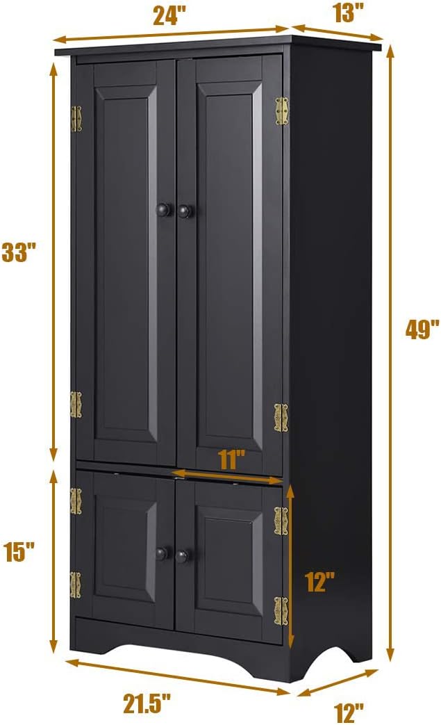 Giantex Accent Floor Storage Cabinet Adjustable Shelves Antique 2-Door Low Floor Cabinet Pantry 24' Lx13 Wx49 H (Black)