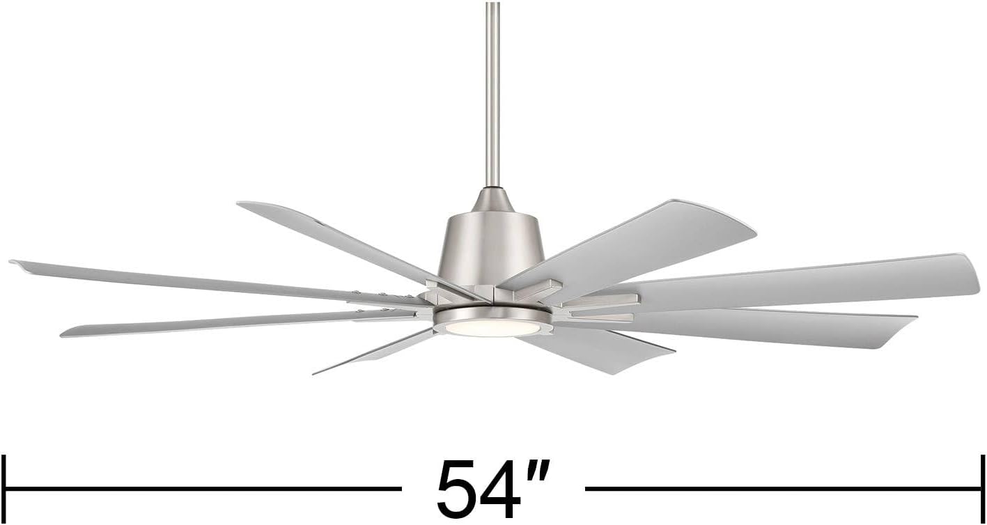 Casa Vieja 54' Inspirit Modern Industrial Indoor Outdoor Ceiling Fan 8 Blade LED Light Remote Control Brushed Steel Finish Silver Blades Bedroom Patio Living Room Damp Rated Decorative DC Motor