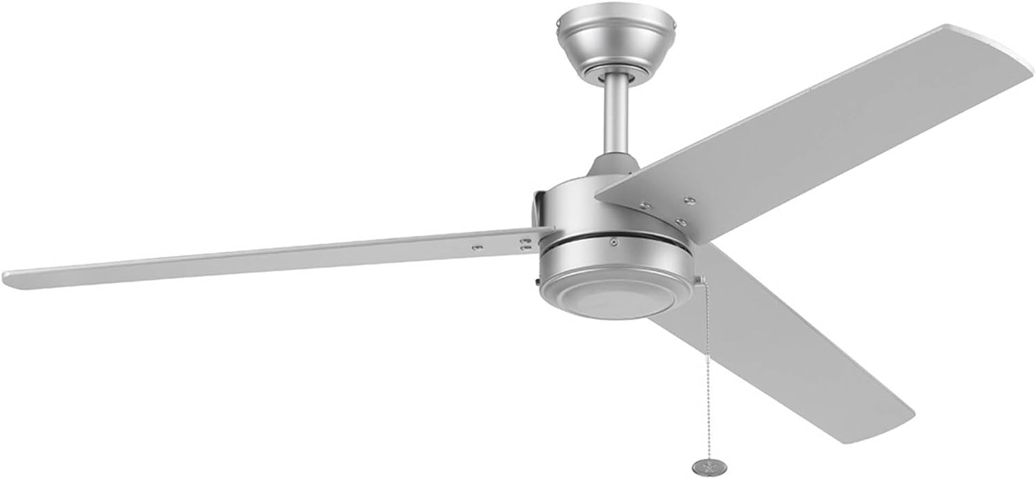 Prominence Home Tenant, 52 Inch Contemporary Indoor Outdoor LED Ceiling Fan, No Light, Pull Chain, Dual Mounting Options, 3 Dual Finish Blades, Reversible Airflow - 51867-01 (Brushed Nickel)