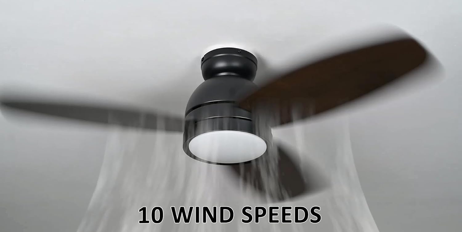 Carro 44' Ceiling Fan with Light Flush Mount, DC 10 Speeds Silent Ceiling Fan with Remote, 3 Light Colors Dimmable LED Ceiling Fan for Living Room, Bedroom, Dark Walnut