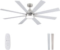 Large Ceiling Fans with Lights and Remote - 62 Inch Brushed Nickel Ceiling Fan with Light, Quiet DC Motor, 3 CCT, Modern Dimmable Lighting & Ceiling Fans for Living Room Patio,Indoor/Outdoor