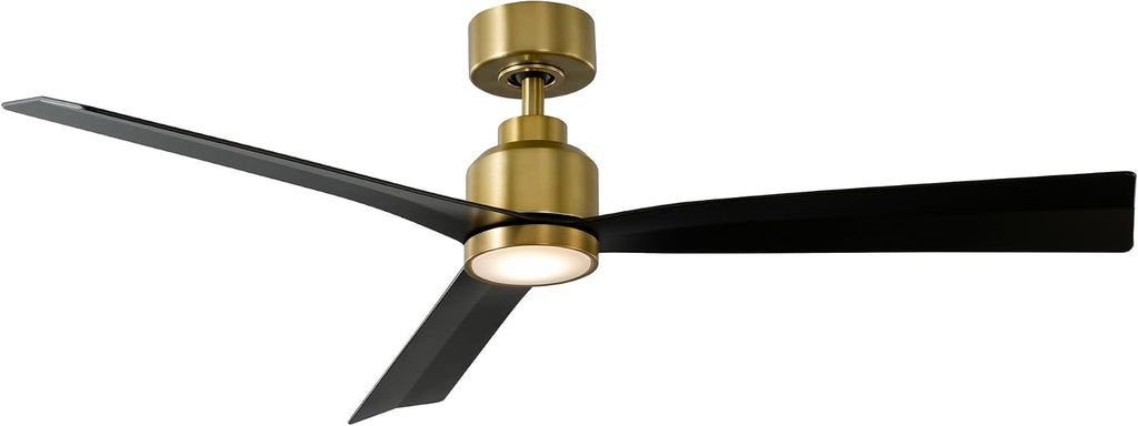 WAC F-003L-SB/MB Clean 52' Outdoor Ceiling Fan with LED Lights and Remote, Soft Brass Matte Black