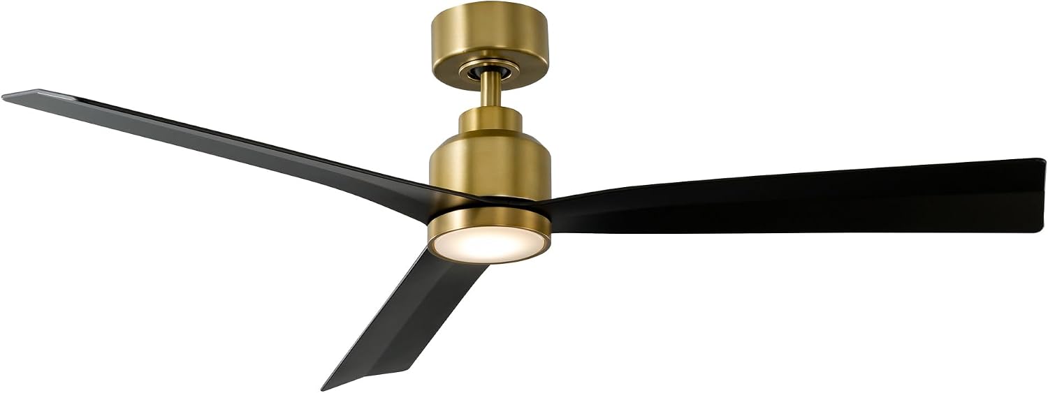 WAC F-003L-SB/MB Clean 52' Outdoor Ceiling Fan with LED Lights and Remote, Soft Brass Matte Black