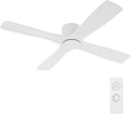WINGBO 54 Inch Flush Mount DC Ceiling Fan without Lights, 4 Reversible Carved Wood Blades, 6-Speed Noiseless DC Motor, Huger Ceiling Fan No Lights in Gloss White with White Blades