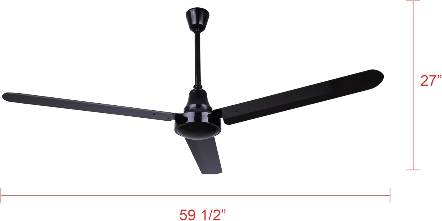 60' Black Weatherproof Industrial Ceiling Fan – High-Performance DC Motor – Wall Control – Ideal for Outdoor Patios, Warehouses & Gyms