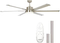 Industrial Ceiling Fans with Lights and Remote, 65 Inch Large Ceiling Fan for Living Room Bedroom, Outdoor Ceiling Fans for Patios, DC Motor Reversible 6 Blades, Ventilador de Techo, Brushed Nickel