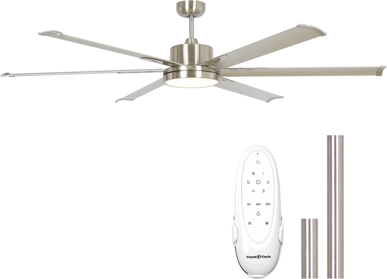Industrial Ceiling Fans with Lights and Remote, 65 Inch Large Ceiling Fan for Living Room Bedroom, Outdoor Ceiling Fans for Patios, DC Motor Reversible 6 Blades, Ventilador de Techo, Brushed Nickel