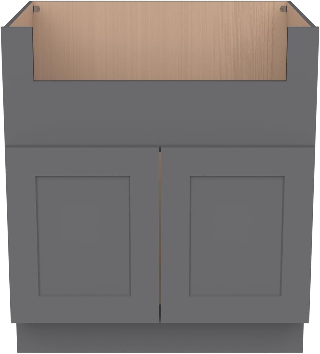 33 Inch RTA Kitchen Sink Base Cabinet - Solid Wood Shaker Style Farmhouse Cabinet with Soft Close Doors, Fits 24-30 Inch Undermount Sinks, Ready to Assemble (Pebble Gray)