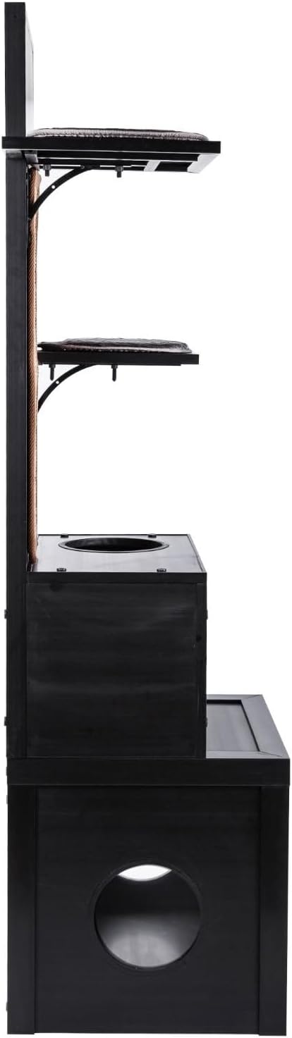 New Age Pet ECOFLEX Kitty Climber Cat Tree with 2 Cubes, 2 Shelves, Sisal Scratch Pad, 60' Tall, Moisture and Odor Resistant Indoor Cat Furniture, Espresso Black