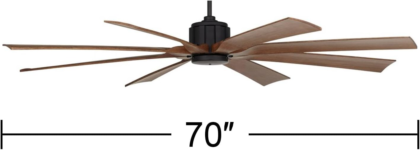Possini Euro Design 70' Defender Modern Industrial Indoor Outdoor Ceiling Fan with Remote Control Matte Black Hand-Painted Koa Damp Rated for Patio Exterior House Home Porch Gazebo Garage Barn Roof