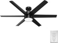 Hunter 60 inch Outdoor or Indoor Ceiling Fan with LED Light - Black Ceiling Fan with Wall Control, For Patio, Garage, or Porch, Quiet, Standard Mount, 6 Blades - Solaria 59624, Matte Black