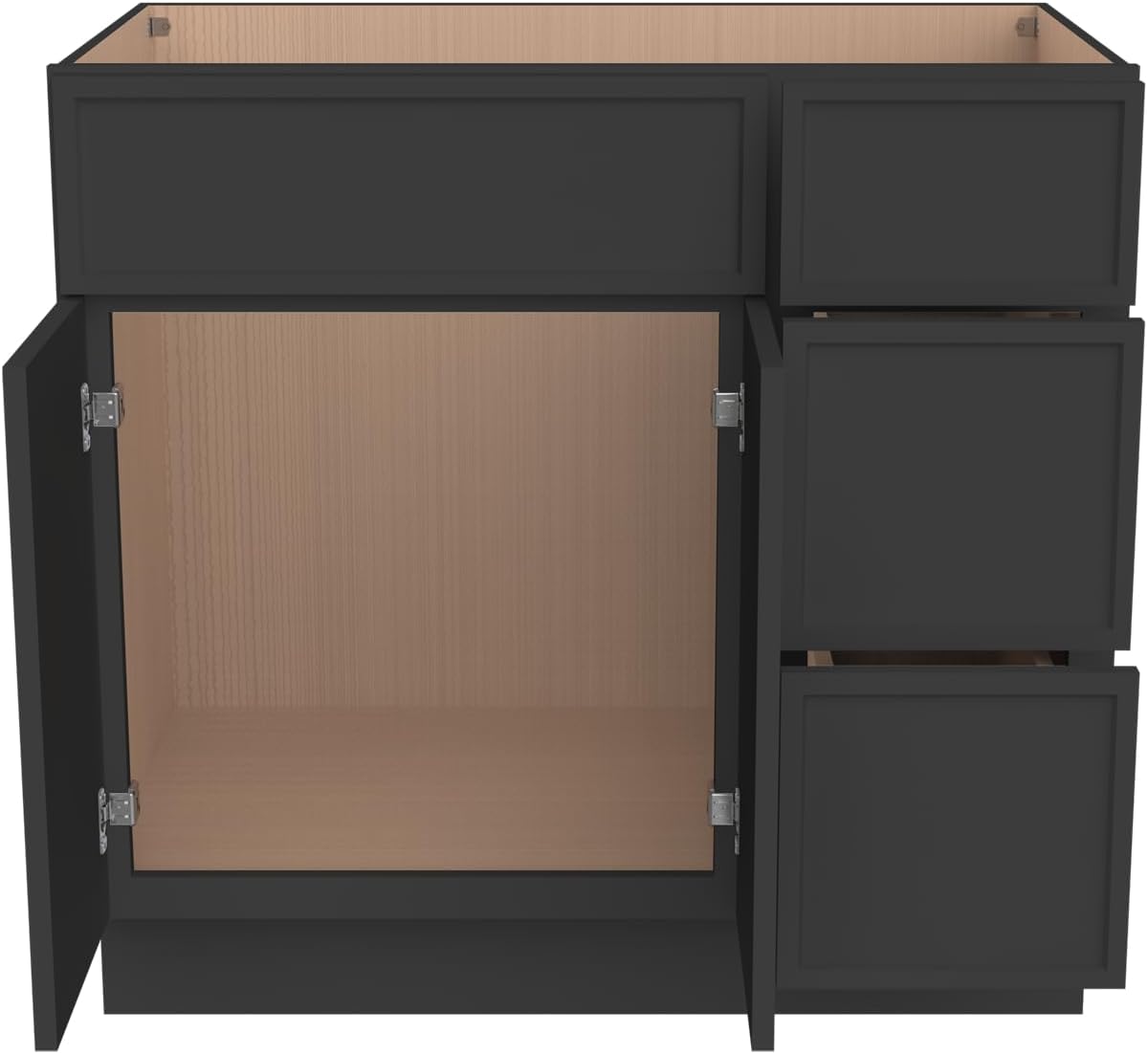 Solid Wood RTA 42' Bathroom Vanity Single-Sink Drawer Base Cabinet Sink Storage Cabinet with Soft-Close 2 Doors and 3 Right Drawers (NT-Charcoal Black, 42' W × 21' D × 34-1/2'H)