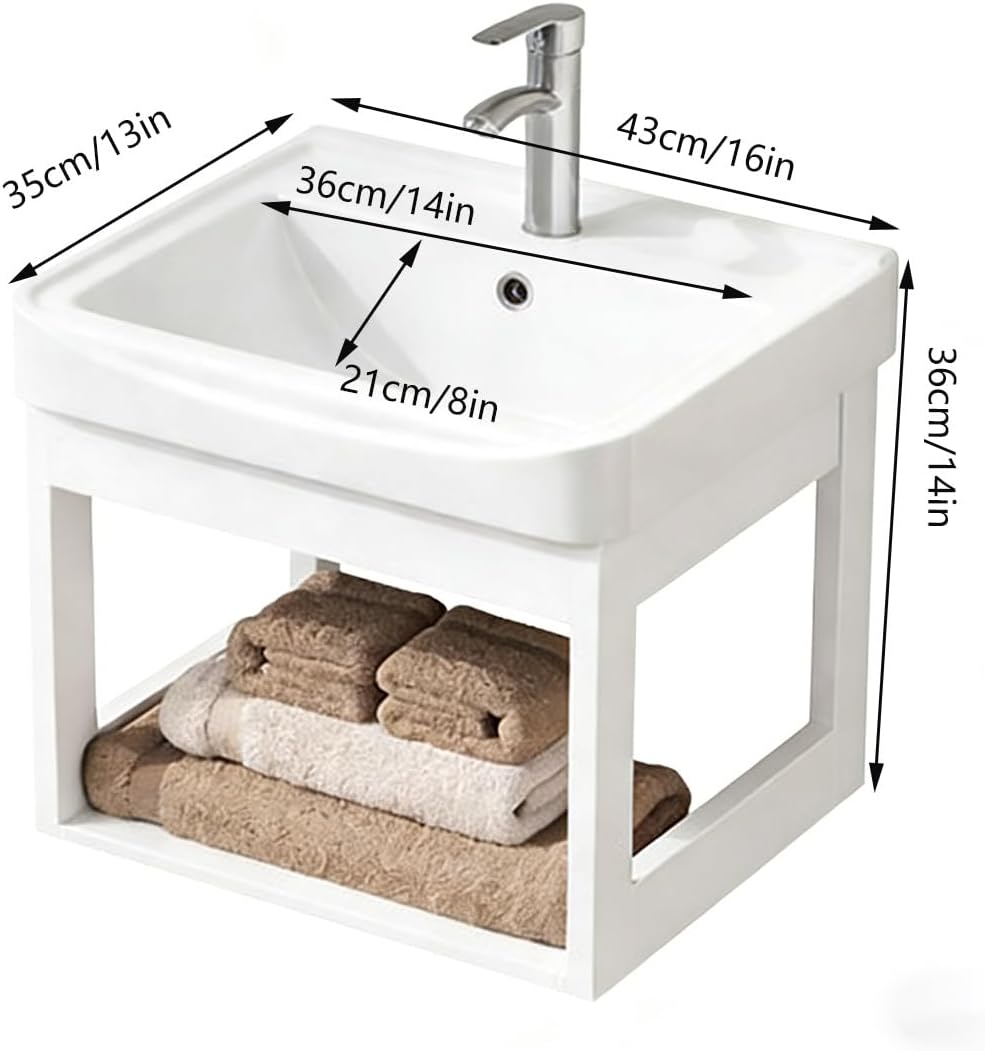 Modern Corner Bathroom Vanity，Easy-to-Clean Bathroom Sink Cabinet ，Floating Vanity Bathroom Vanity Open Shelf ，for Guest Baths Master Suites(16in)