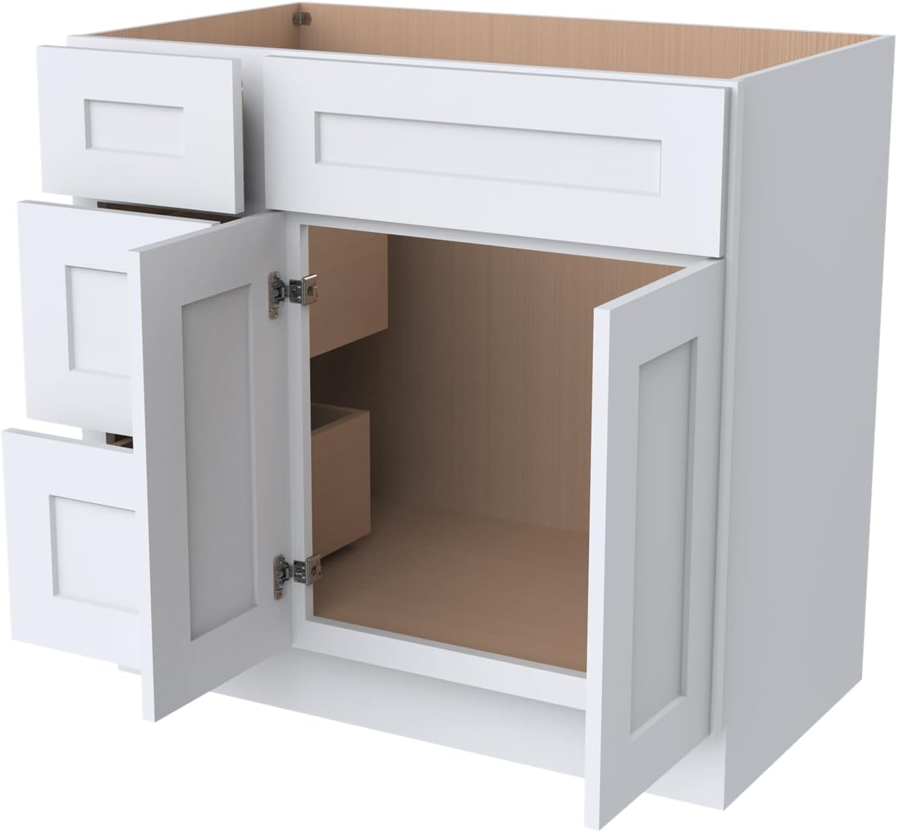 36' Bathroom Vanity Cabinet with 2 Doors and 3 Drawers - Solid Wood RTA Bathroom Vanity Sink Base Cabinet for Bathroom (Snow White, 36' W × 21' D × 34.5' H)