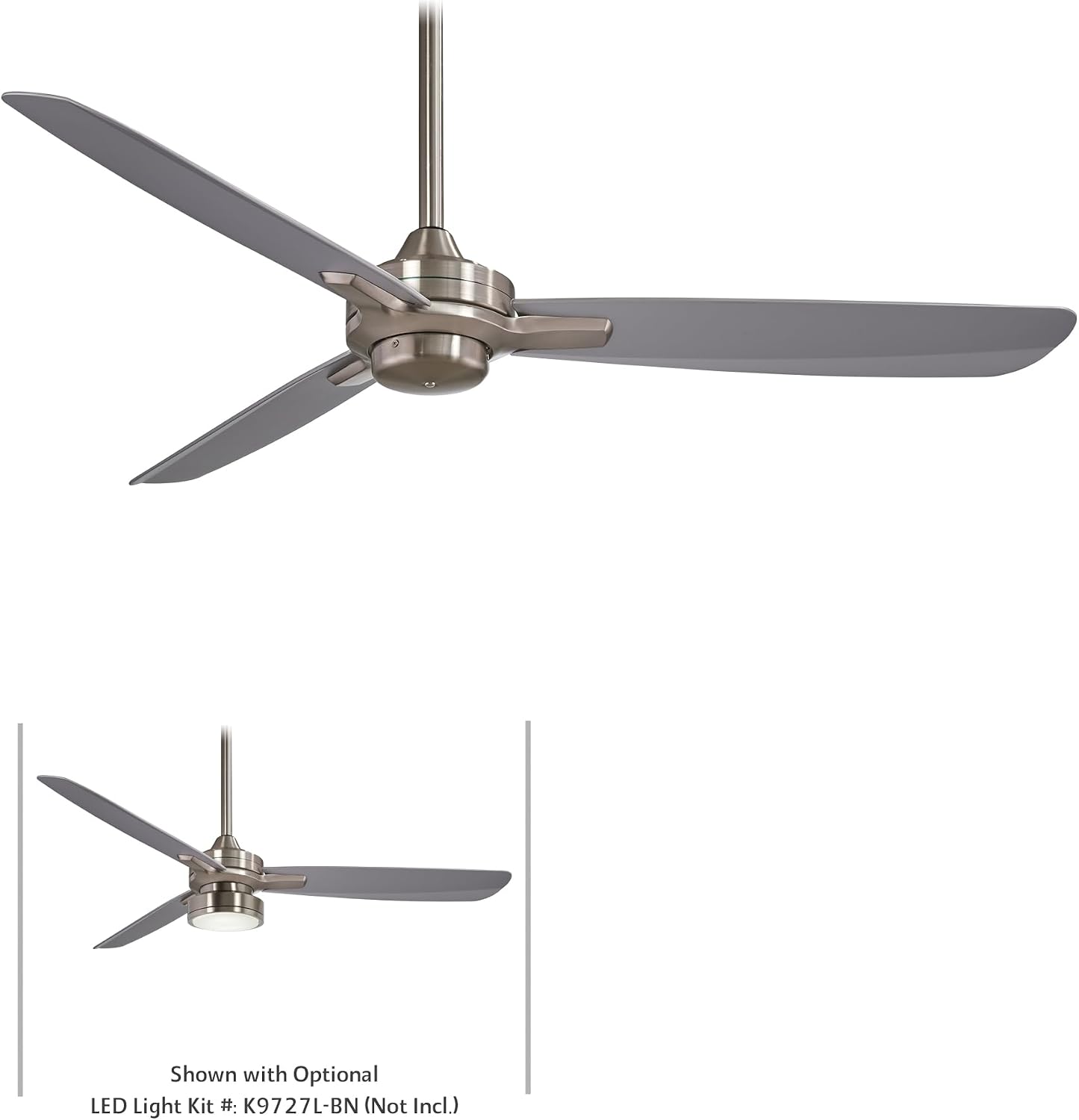 MINKA-AIRE F727-BN/SL Rudolph 52' 3-Blade Ceiling Fan in Brushed Nickel Finish with Silver Blades
