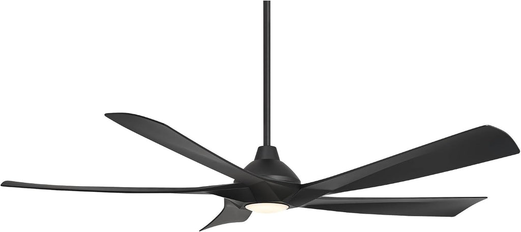 Possini Euro Design 60' Eloquent Modern Indoor Outdoor Ceiling Fan 5 Blade LED Light Remote Control Matte Black Finish Blades Bedroom Patio Living Room Kitchen Porch Damp Rated Decorative DC Motor