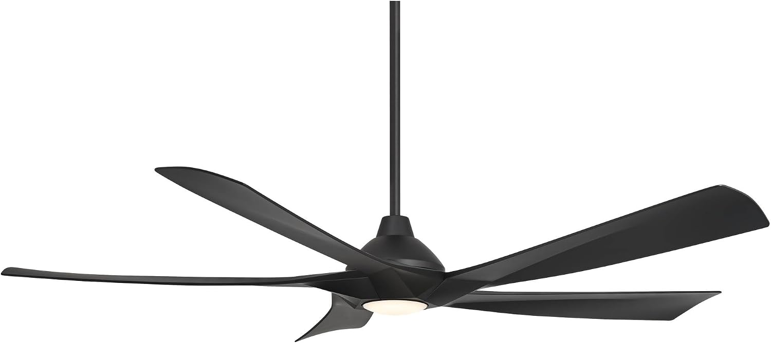 Possini Euro Design 60' Eloquent Modern Indoor Outdoor Ceiling Fan 5 Blade LED Light Remote Control Matte Black Finish Blades Bedroom Patio Living Room Kitchen Porch Damp Rated Decorative DC Motor