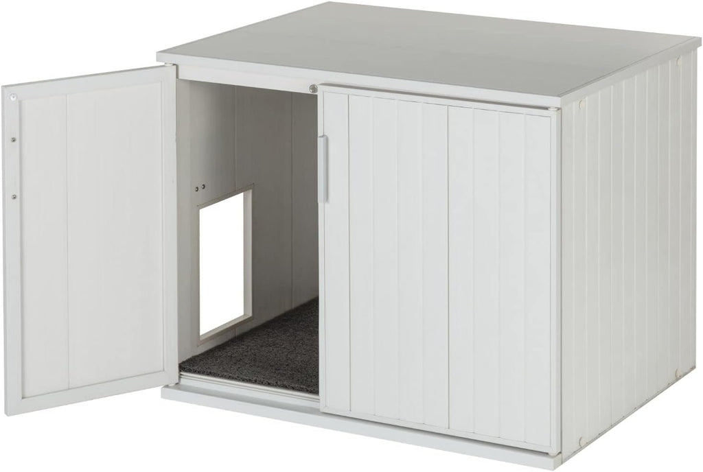 New Age Pet ECOFLEX Promax Litter Loo Litter Box Enclosure Table, Antique White - Durable Wood Plastic Composite Cat Litter Box Furniture with No-Track Litter Mat, 10 Year Warranty