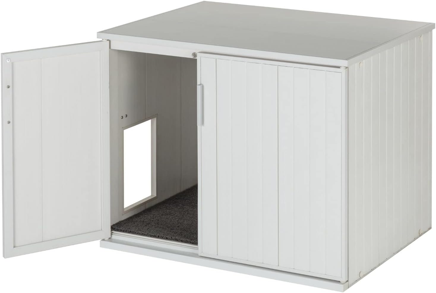 New Age Pet ECOFLEX Promax Litter Loo Litter Box Enclosure Table, Antique White - Durable Wood Plastic Composite Cat Litter Box Furniture with No-Track Litter Mat, 10 Year Warranty