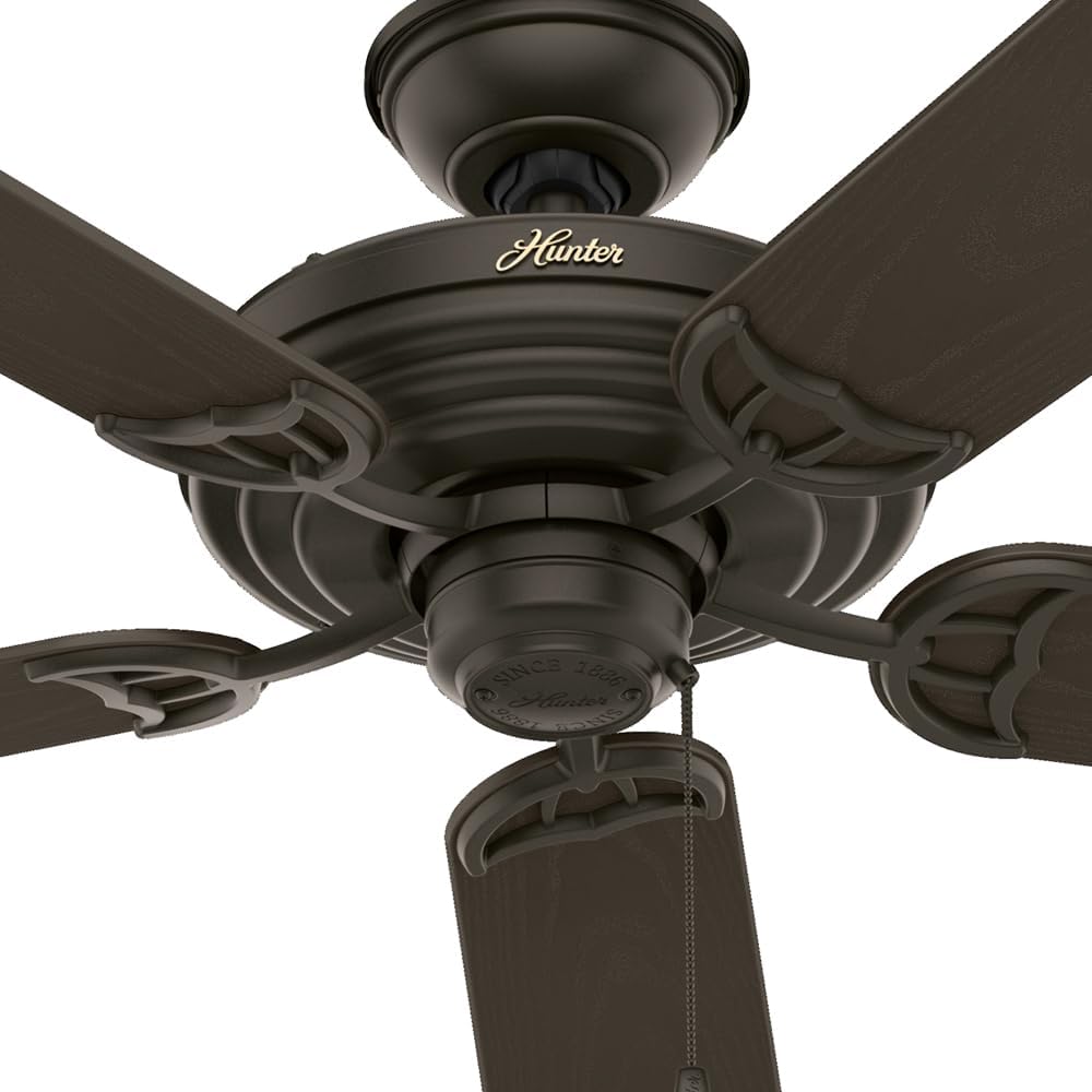 Hunter 52 inch Outdoor or Indoor Ceiling Fan No Light - Bronze Ceiling Fan without Light, For Patio, Porch, Garage, or Living Room, Standard Mount, 5 Blades, Pull Chain - Sea Air 53061, New Bronze