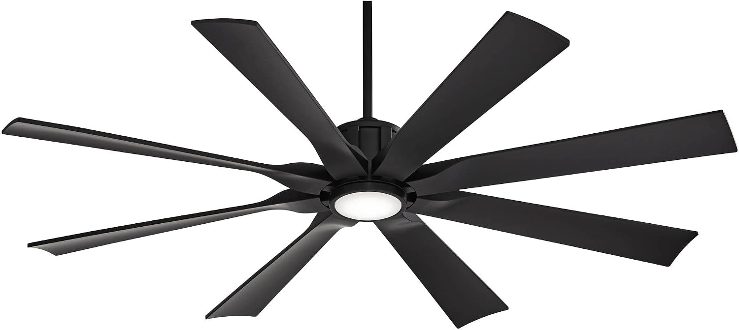Possini Euro Design 60' Defender Modern Large Indoor Outdoor Ceiling Fan with LED Light Remote Control Matte Black Damp Rated for Patio Exterior House Home Porch Gazebo Garage Barn