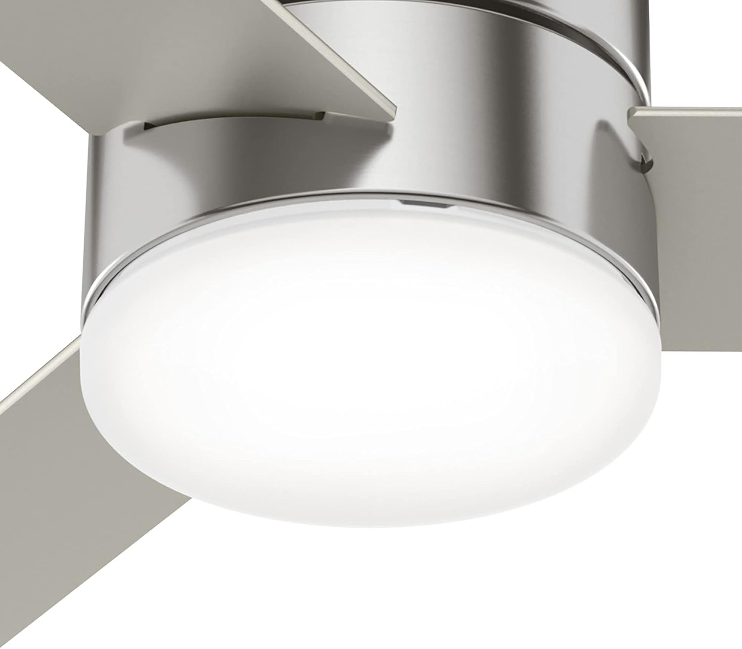 Hunter 52 inch Indoor Ceiling Fan with Light and Remote Control - For Bedroom or Living Room, Low Profile Flush Mount, Modern Ceiling Fan with LED Light, Quiet, 3 Blades- Minimus 51431, Brushed Nickel