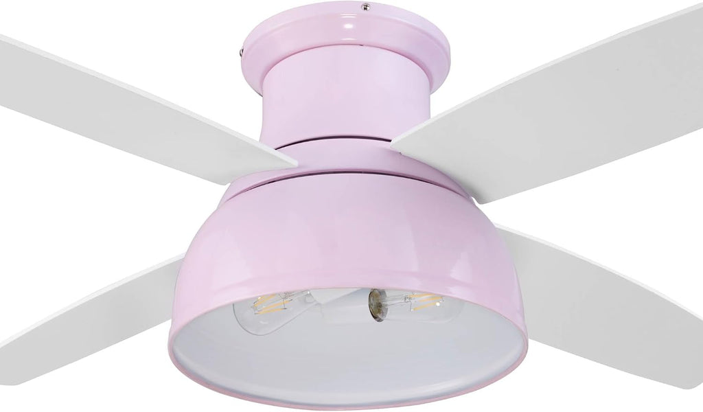 Prominence Home Edora, 52 Inch Industrial Style Flush Mount LED Ceiling Fan with Light, Remote Control, 4 Modern Blades, Reversible Motor - 51674-01 (Peony Pink)
