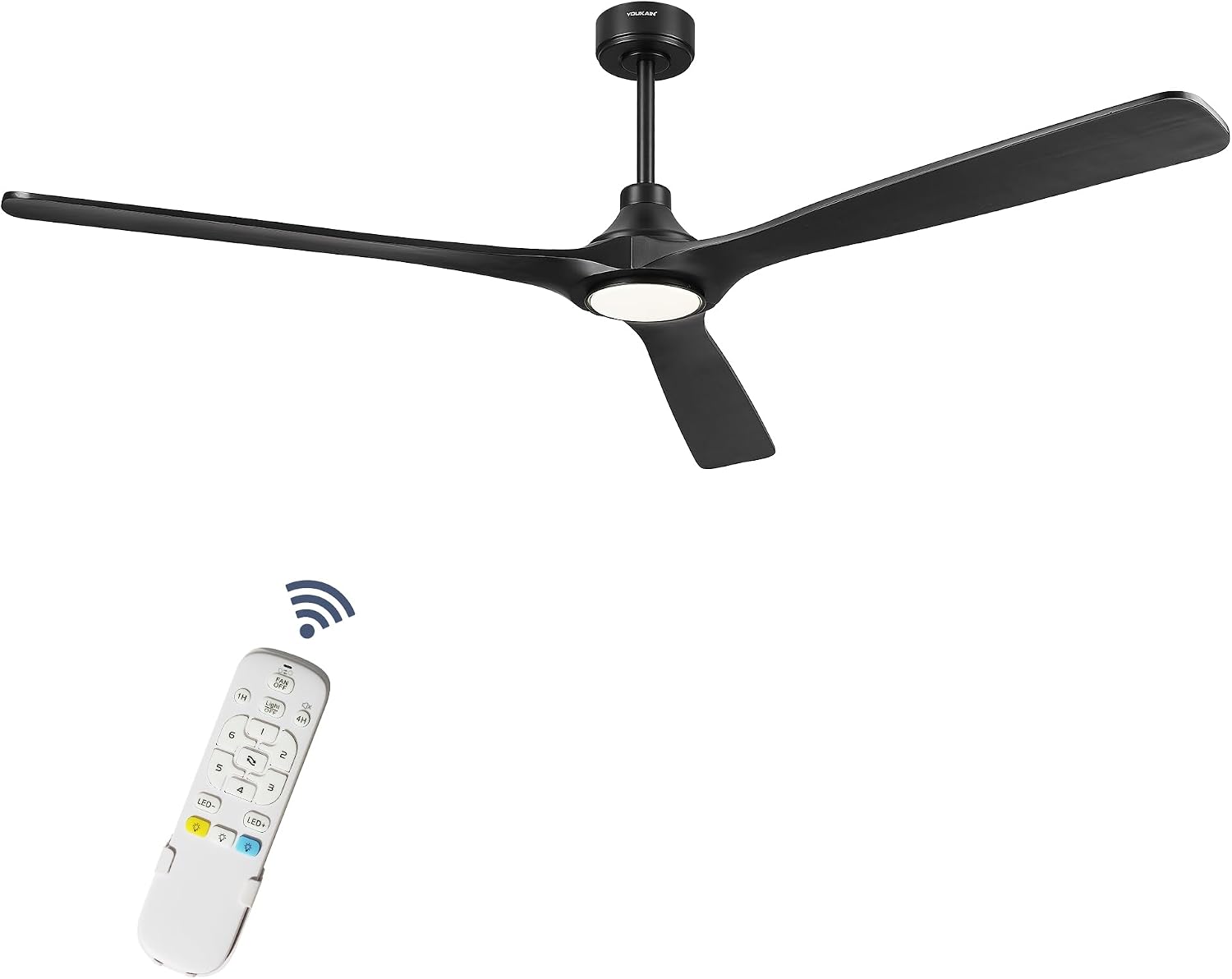 YOUKAIN 72 Inch Ceiling Fan with Light, 3 Black Solid Wood Blade, Remote Control, 3CCT Dimmable LED, 6-Speed Reversible Motor, Propeller Outdoor Ceiling Fans for Patios, 72-YJ817-BK