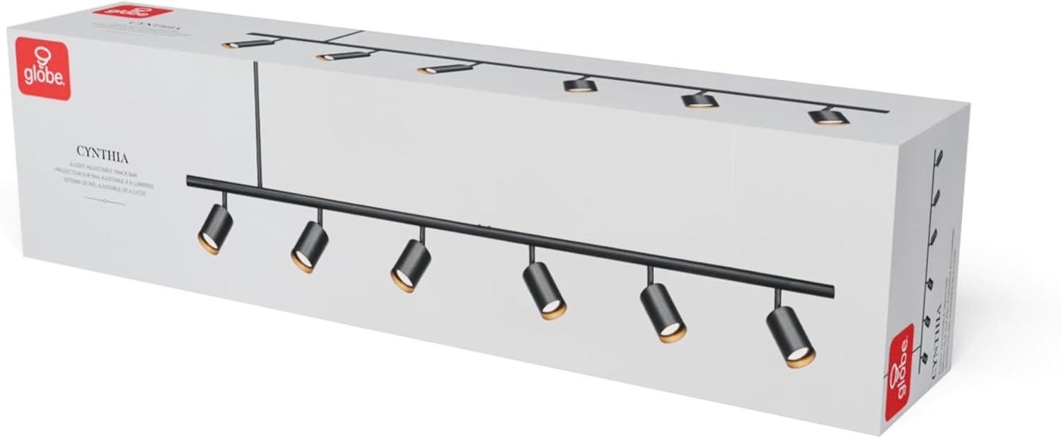Globe Electric 64000123 55' 6-Light Adjustable Height Track Light, Matte Black, Pivoting Heads, GU10 Base Bulbs Not Included, Ceiling Light Fixture, Kitchen and Home Lighting Decor