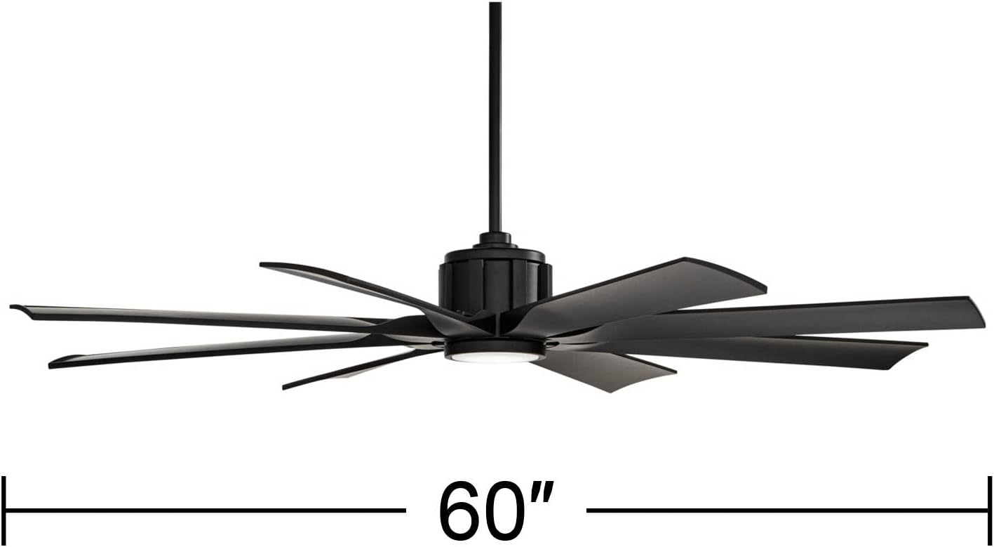 Possini Euro Design 60' Defender Modern Large Indoor Outdoor Ceiling Fan with LED Light Remote Control Matte Black Damp Rated for Patio Exterior House Home Porch Gazebo Garage Barn