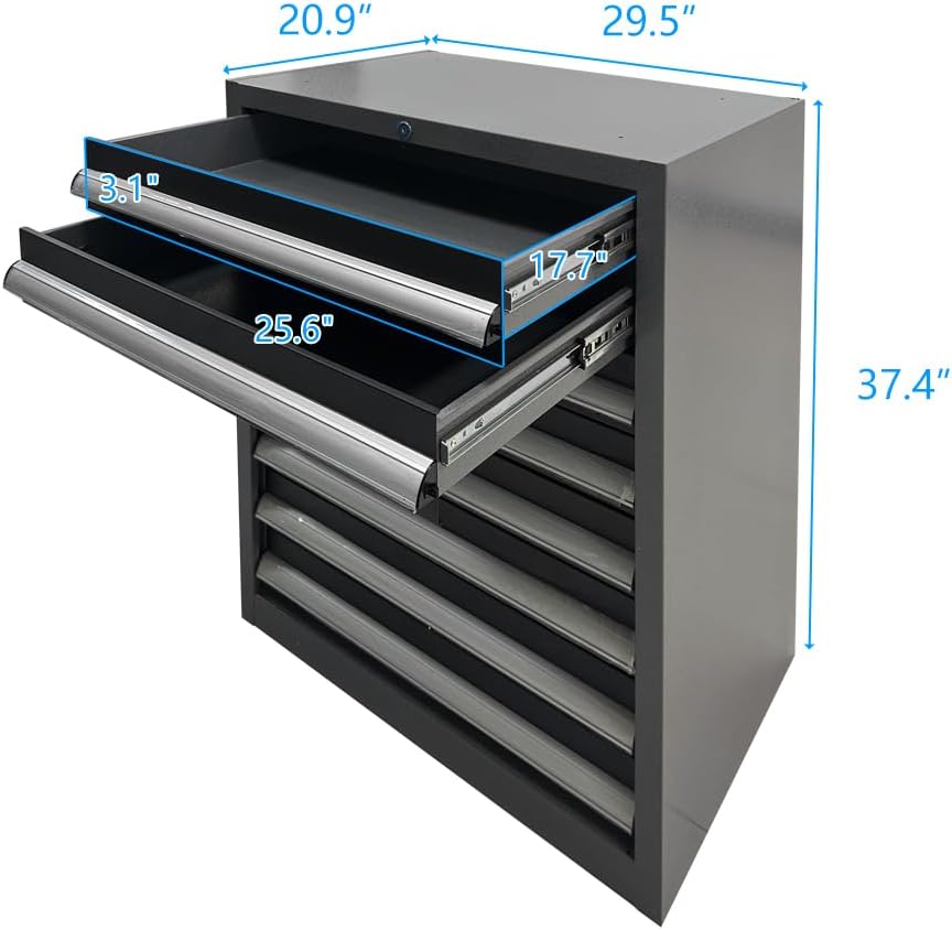 JZD Metal Storage Cabinet System Workbench Set with Wood Top Table, Free Standing for Organizing Garage and Tools