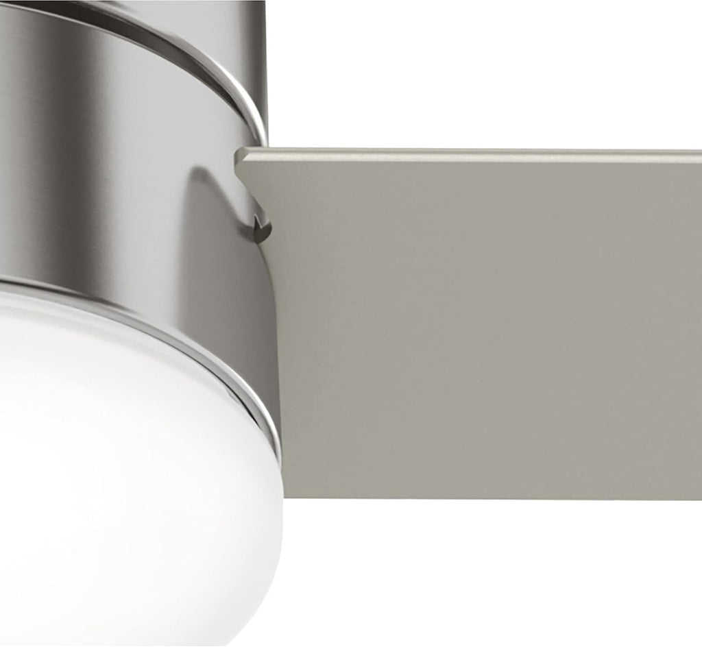 Hunter 52 inch Indoor Ceiling Fan with Light and Remote Control - For Bedroom or Living Room, Low Profile Flush Mount, Modern Ceiling Fan with LED Light, Quiet, 3 Blades- Minimus 51431, Brushed Nickel