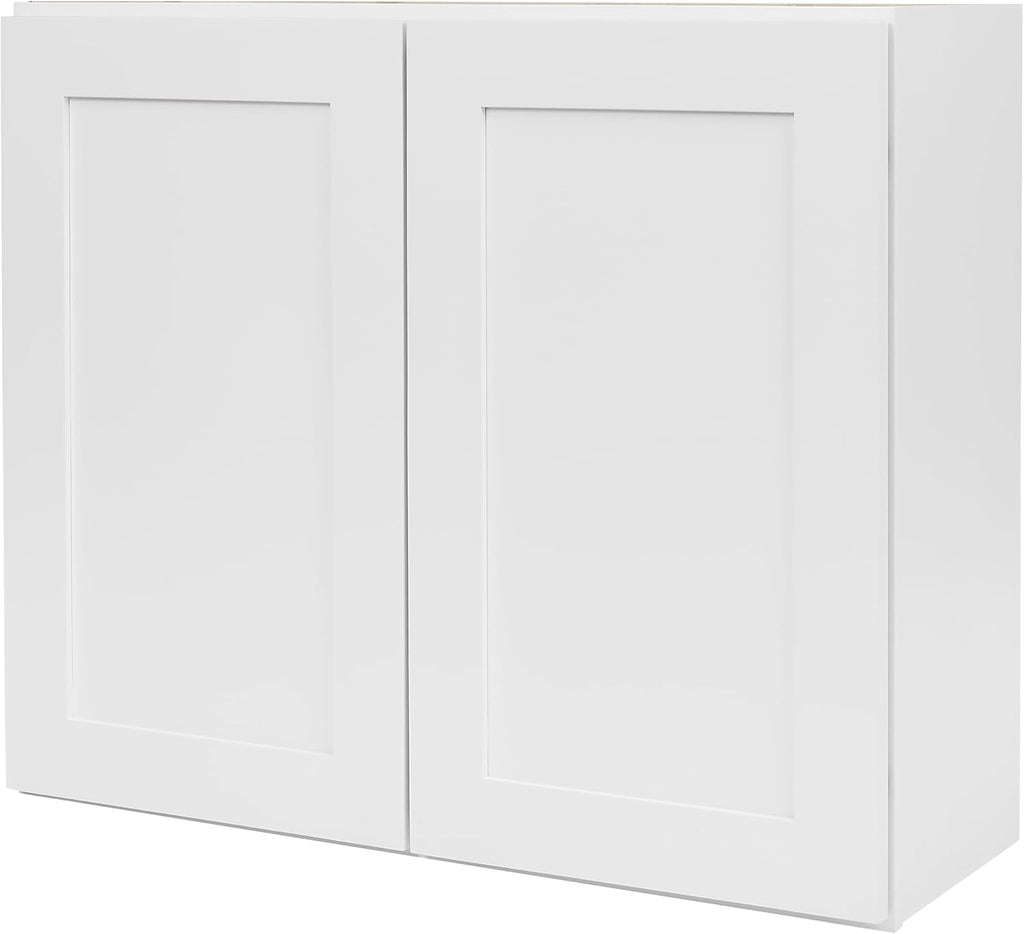 White Shaker Wall Cabinet - Ready to Assemble, Perfect for Kitchen, Laundry, and Bathroom Storage - 24'W x 30'H x 12'D