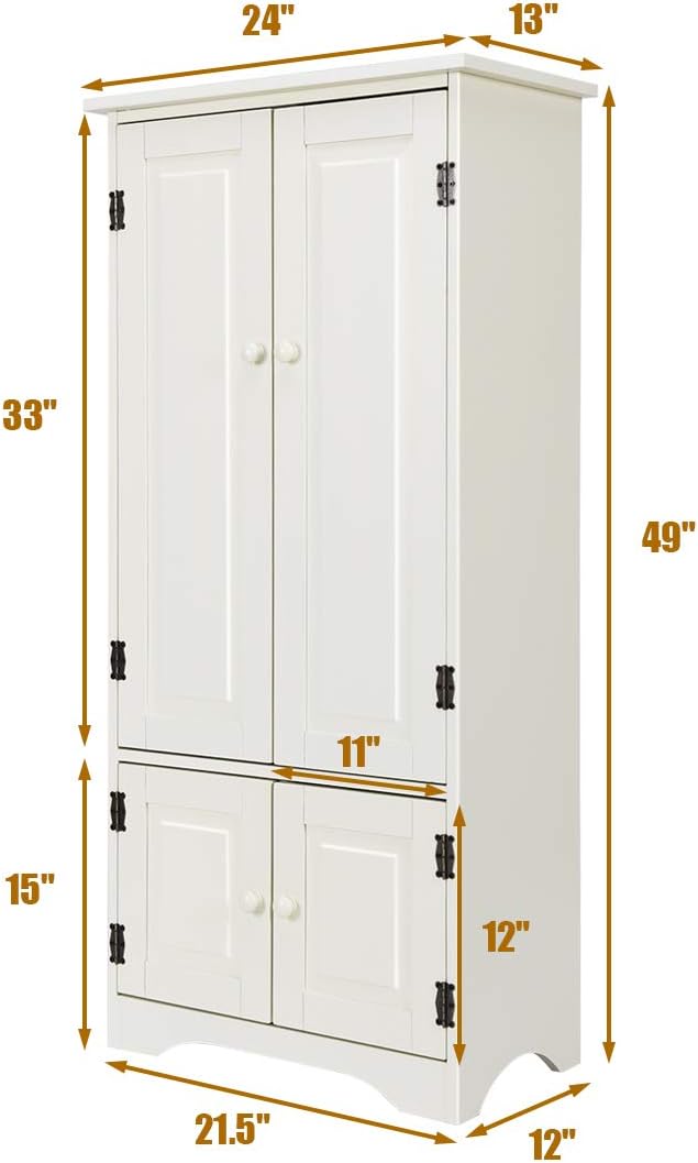 Giantex Accent Floor Storage Cabinet Adjustable Shelves Antique 2-Door Low Floor Cabinet Pantry 24' Lx13 Wx49 H (Cream White)