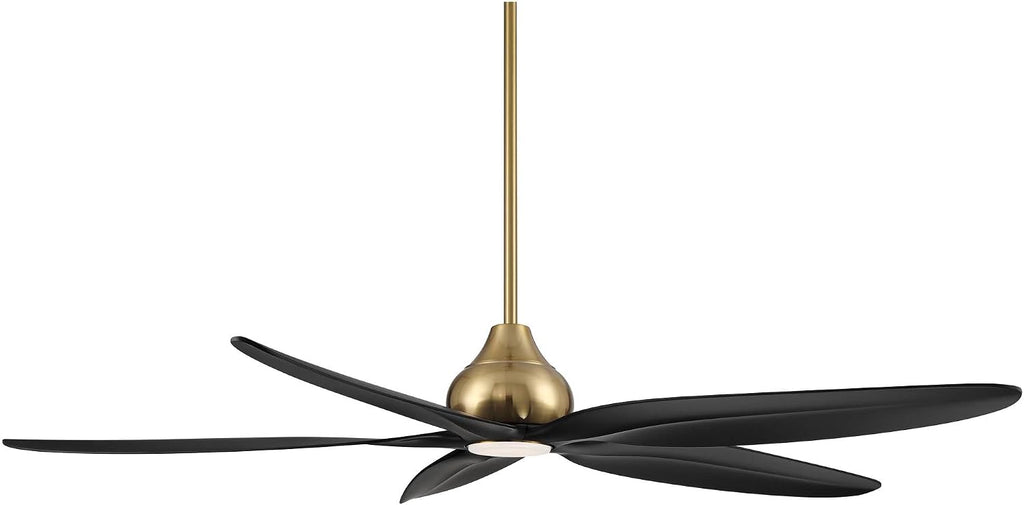 Casa Vieja 60' Lotus Bay Modern Indoor Outdoor Ceiling Fan 5 Blade LED Light Remote Control Brass Finish Black Blades Bedroom Patio Living Room Kitchen Porch Damp Rated Decorative DC Motor Garage