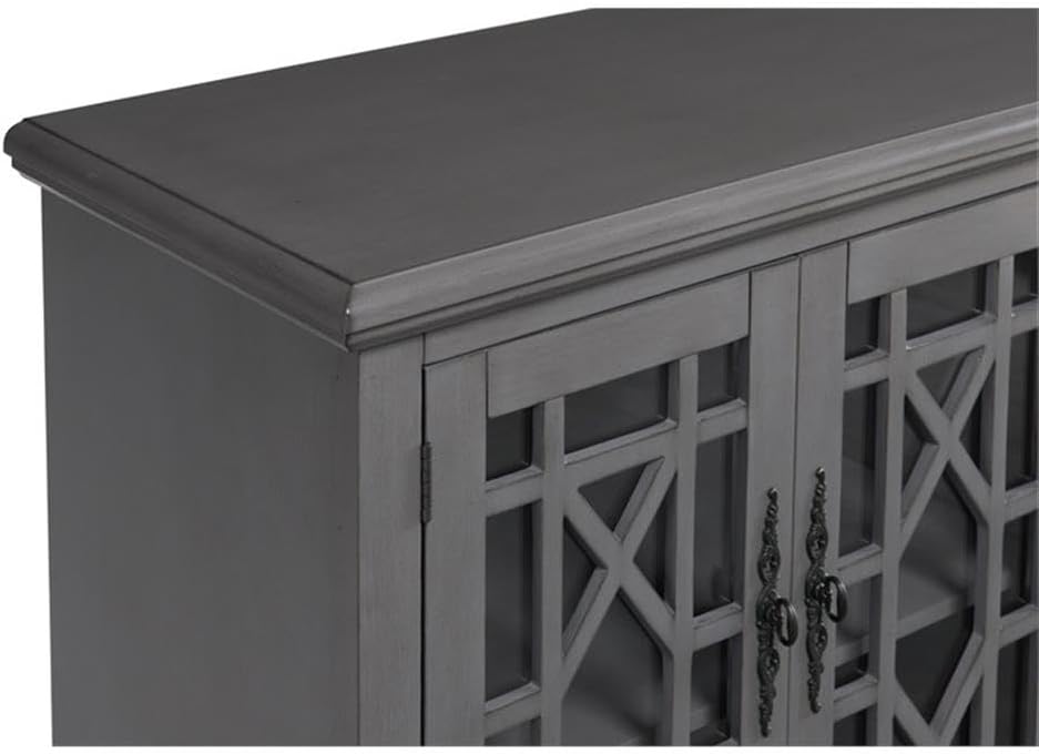 Elegant Gray Wood TV Stand for 50', 55', 60', 65' TVs, Entertainment Center with Doors, Adjustable Shelves, Storage, Media Console, Sideboard, Hallway Accent Chest 63' W x 18' D x 35' H