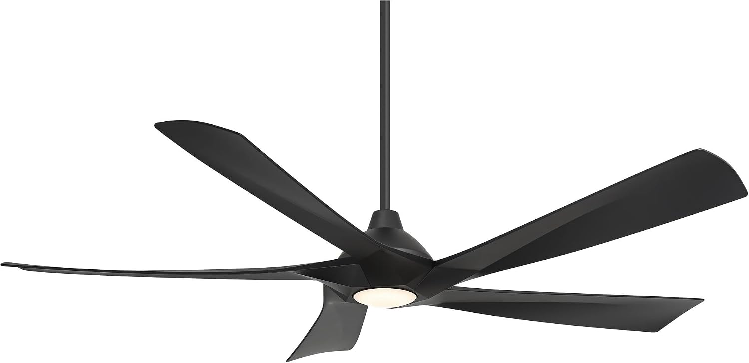 Possini Euro Design 60' Eloquent Modern Indoor Outdoor Ceiling Fan 5 Blade LED Light Remote Control Matte Black Finish Blades Bedroom Patio Living Room Kitchen Porch Damp Rated Decorative DC Motor