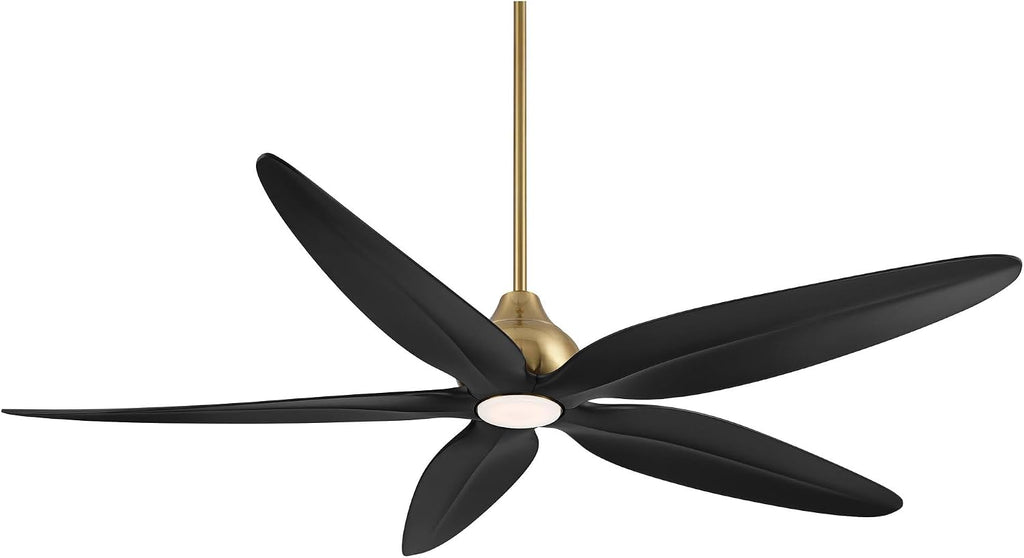 Casa Vieja 60' Lotus Bay Modern Indoor Outdoor Ceiling Fan 5 Blade LED Light Remote Control Brass Finish Black Blades Bedroom Patio Living Room Kitchen Porch Damp Rated Decorative DC Motor Garage