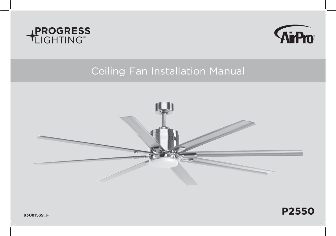 Progress Lighting Vast Collection 72-Inch 8-Blade Gray Modern Ceiling Fan, Nickel