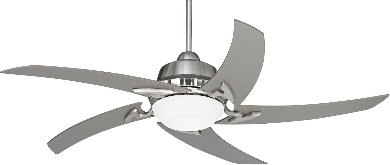 Casa Vieja 52' Capri Modern Indoor Ceiling Fan with LED Light Remote Control Brushed Nickel Silver White Opal Glass for Living Kitchen House Bedroom Family Dining Home Office Kids Room - 12' Downrod
