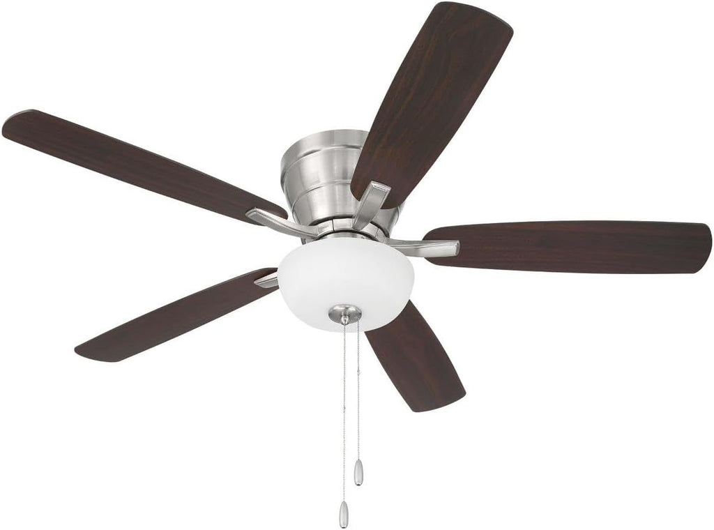 Craftmade 52' Wheeler Indoor Flush Mount 5 Blade Brushed Polished Nickel Finish Ceiling Fan with Single Bowl Light