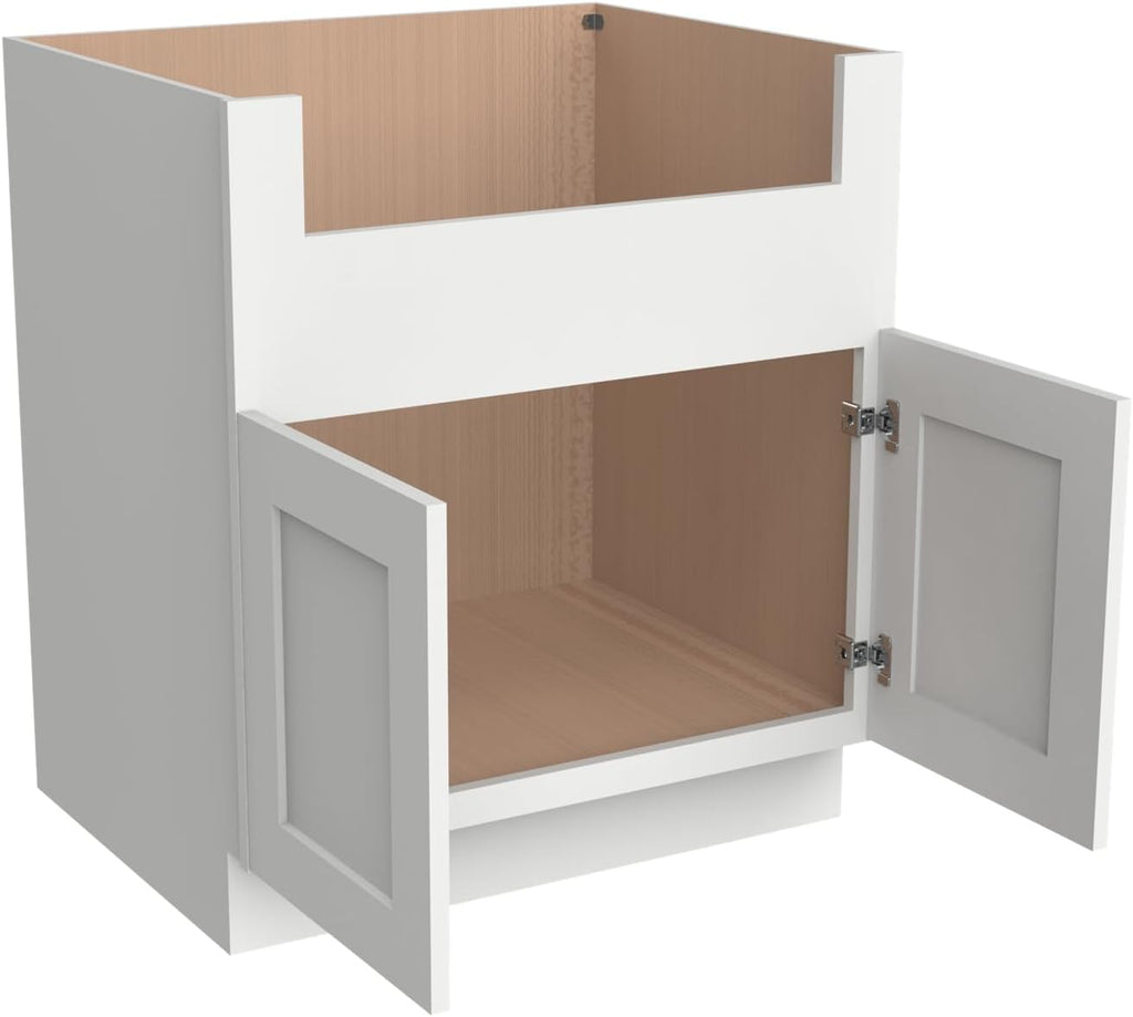 33 Inch RTA Kitchen Sink Base Cabinet - Solid Wood Shaker Style Farmhouse Cabinet with Soft Close Doors, Fits 24-30 Inch Undermount Sinks, Ready to Assemble (Origami White)