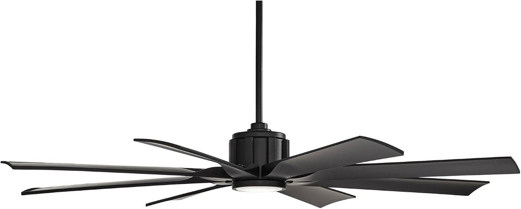 Possini Euro Design 60' Defender Modern Large Indoor Outdoor Ceiling Fan with LED Light Remote Control Matte Black Damp Rated for Patio Exterior House Home Porch Gazebo Garage Barn