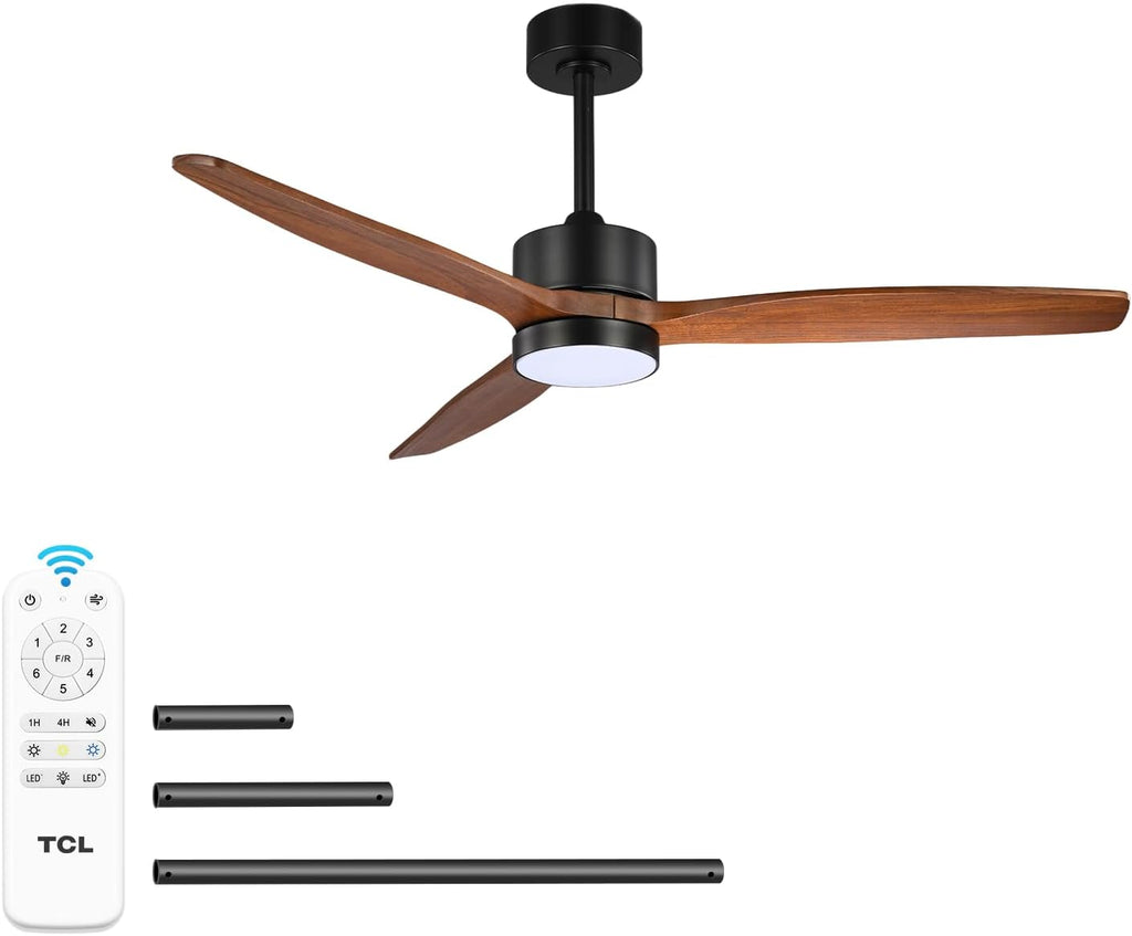 TCL Ceiling Fans with Light and Remote: 60 inch 3 Wooden Blades 3 Dimmable LED Fan for Room Indoor Modern Farmhouse Decor - 6 Speed Memory DC Reversible Fan Lights (Walnut, 60 Inch)